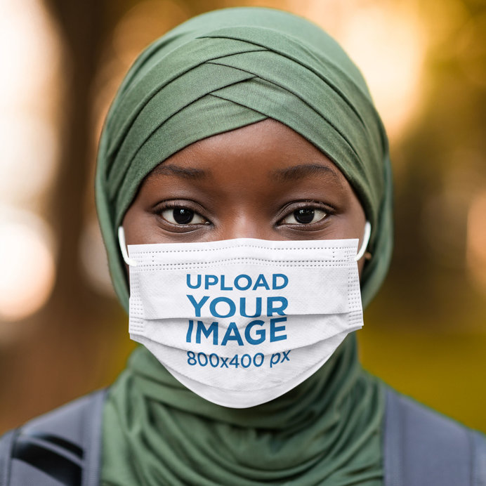 Face Mask Mockup of a Woman With a Hijab Wearing a Face Mask 