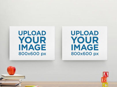 Mockup of Two Art Print Placed Above a Student's Desk