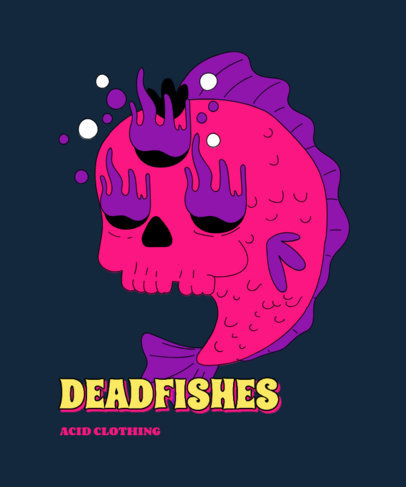 T-Shirt Design Template with a Bizarre Fish Cartoon
