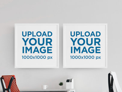 Mockup of Two Square Art Prints Placed on an Office Wall