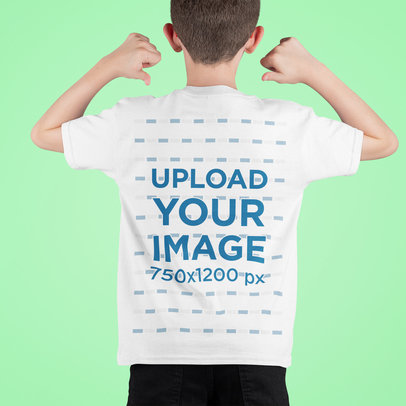 Mockup of a Boy in a Studio Showing the Back of His T-Shirt m712