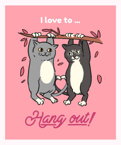 T-Shirt Design Template Featuring Two Cats Hanging Out
