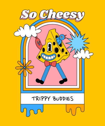 Psychedelic T-Shirt Design Template Featuring a Cheese Cartoon 