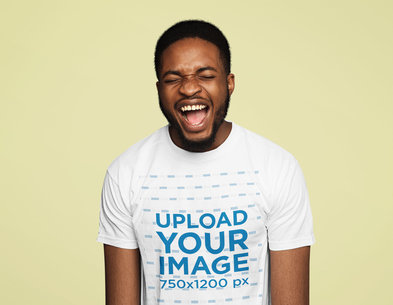 T-Shirt Mockup of a Bearded Man Laughing Out Loud