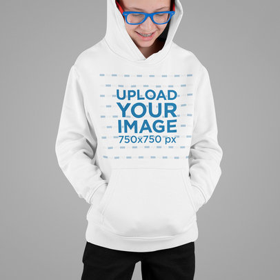 Pullover Hoodie Mockup Featuring a Boy With Glasses 