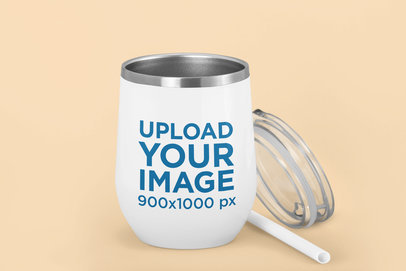 Wine Tumbler Mockup Featuring a Plain Backdrop