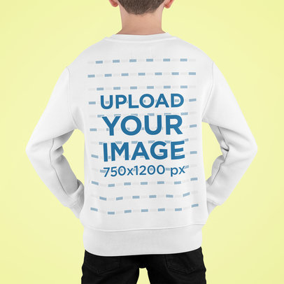 Back-View Mockup of a Kid Wearing a Sweatshirt and Standing Against a Plain Backdrop