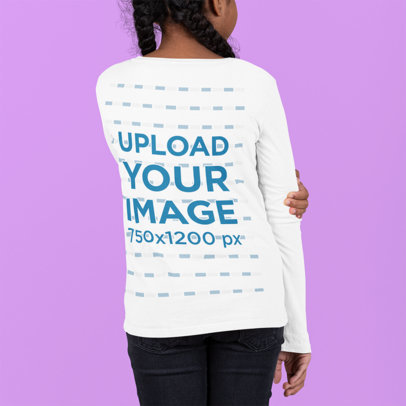 Back View Mockup of a Girl Wearing a Long-Sleeve Tee at a Studio