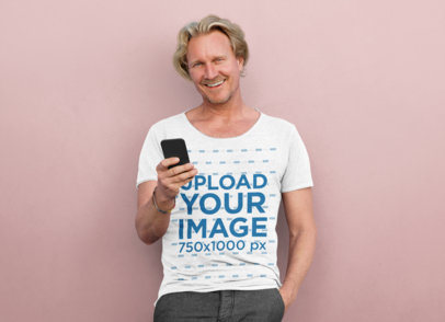 Mockup of a Middle-Aged Man Wearing a Heathered Scoop Neck Tee 45186-r-el2