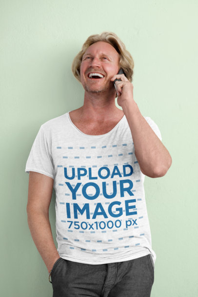 Heathered Tee Mockup Featuring a Happy Middle-Aged Man Talking on the Phone 45187-r-el2