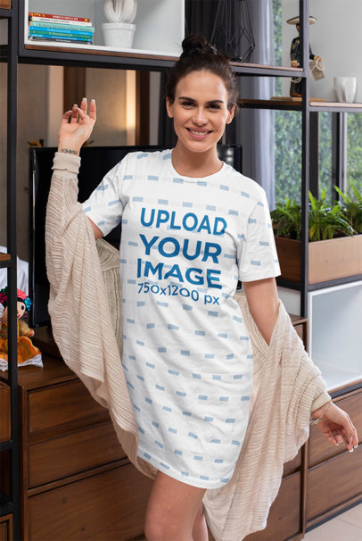 Mockup of a Happy Woman Wearing a Night Dress at Home