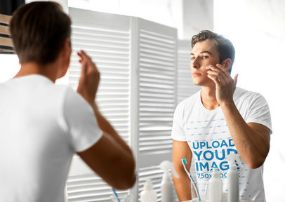T-Shirt Mockup of a Man Taking Care of His Skin