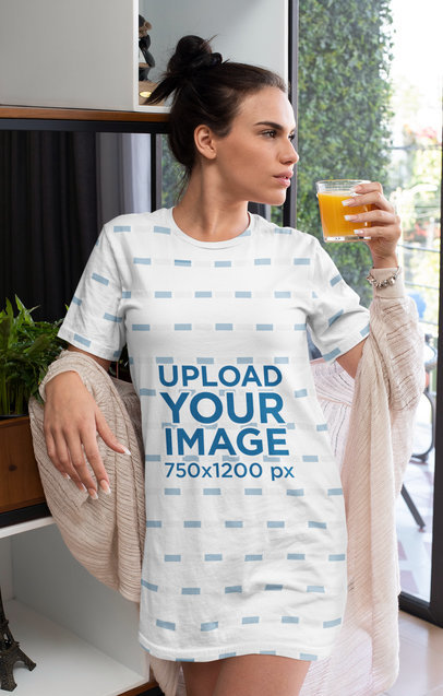Nightdress Mockup of a Woman Drinking Orange Juice