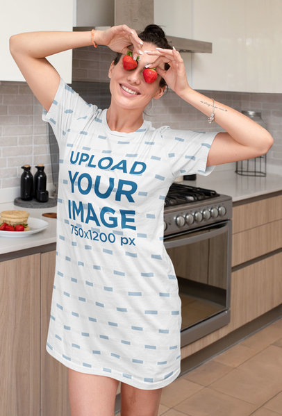 Night Dress Mockup Featuring a Woman in the Kitchen 