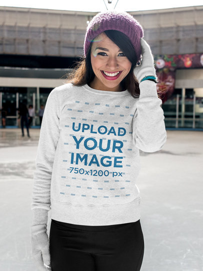 Sweatshirt Mockup of a Happy Woman Ice Skating 13252a