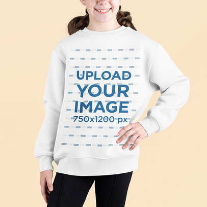 Sweatshirt Mockup Featuring a Smiling Girl Posing in a Studio