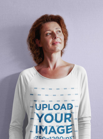 Long-Sleeve Tee Mockup of a Middle-Aged Woman Looking Up 45216-r-el2