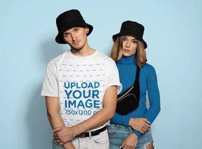 T-Shirt Mockup of a Man and a Woman in Streetwear 45848-r-el2