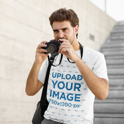 T-Shirt Mockup Featuring a Photographer 