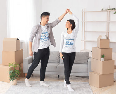 T-Shirt and Long Sleeve Mockup of a Couple Moving In Together