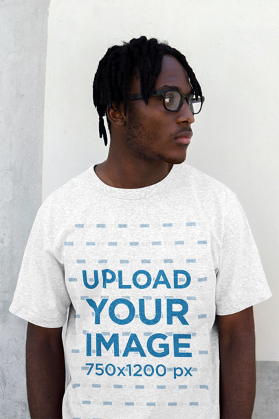 Heather T-Shirt Mockup of a Man with Glasses and Locs