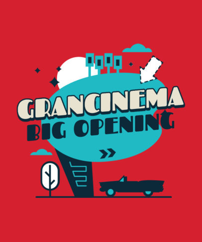 Retro T-Shirt Design Template with Drive-In Establishments Illustrations
