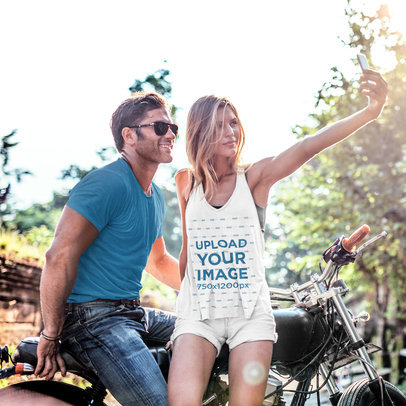 Mockup of a Woman Wearing a Slouchy Tank Top While Taking a Selfie with Her Boyfriend 34984-r-el2