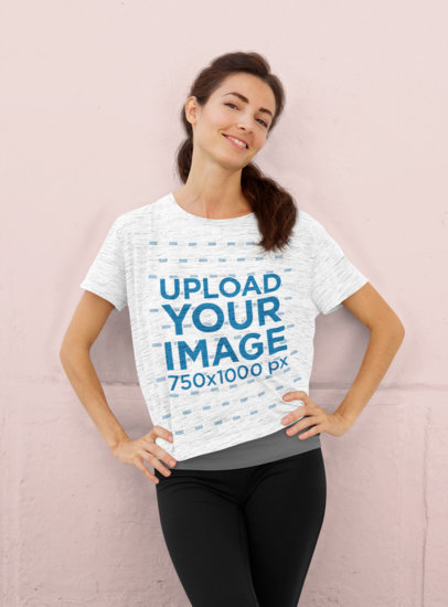 T-Shirt Mockup Featuring a Woman in an Athleisure Outfit 