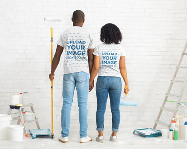 Back View T-Shirt Mockup Featuring a Couple Painting Their House 45522-r-el2