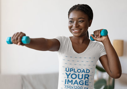 V-Neck Tee Mockup of a Woman Holding Two Dumbbells 45464-r-el2