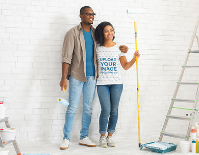 T-Shirt Mockup of a Couple Painting Their Apartment 45523-r-el2