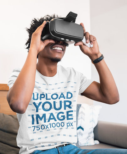 T-Shirt Mockup Featuring a Happy Man With a VR Headset 