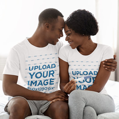 T-Shirt Mockup of a Happy Couple Holding a Pregnancy Test 