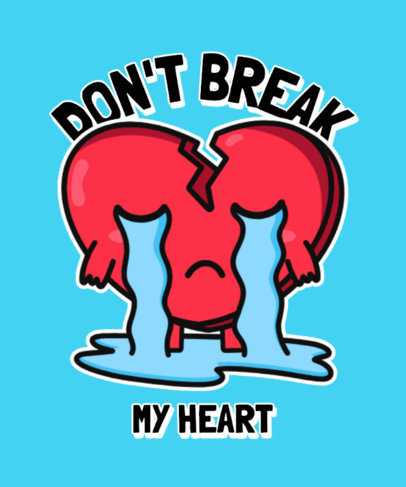 Illustrated T-Shirt Design Template with a Crying Heart