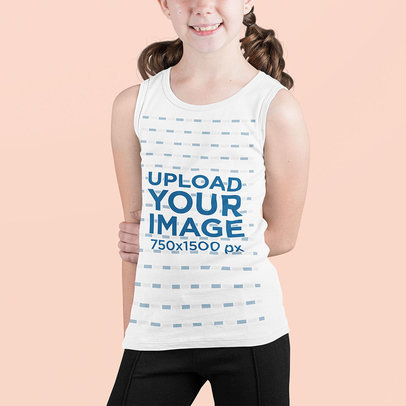 Tank Top Mockup Featuring a Smiling Girl Against a Customizable Background