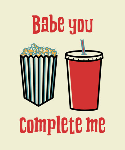 Valentine's Day T-Shirt Design Creator for Foodie Couples Featuring Popcorn and Soda Graphics 3261l
