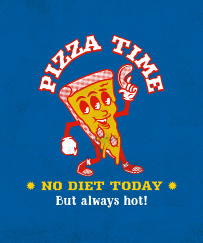 T-Shirt Design Template with a 30's-Style Pizza Cartoon