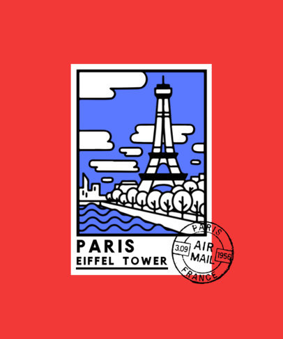 Illustrated T-Shirt Design Maker with a Stamp from The Eiffel Tower