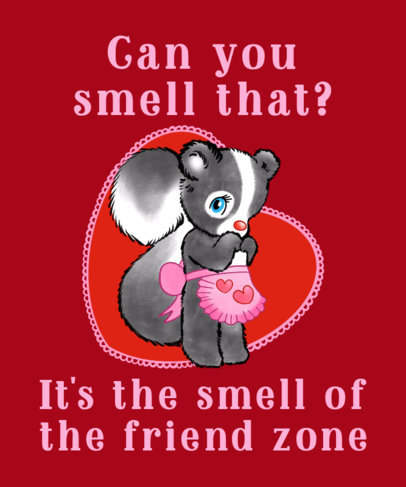 Valentine's Day T-Shirt Design Template Featuring a Cute Little Skunk