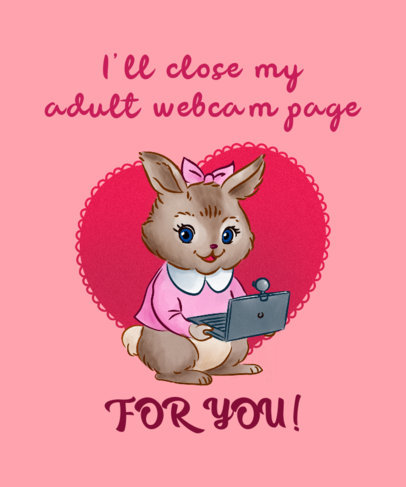 Valentine's Day T-Shirt Design Template with a Cute Little Bunny Using a Computer