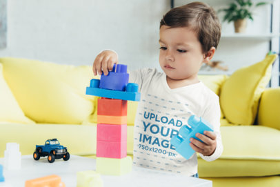 Long Sleeve Tee Mockup of a Little Boy Playing