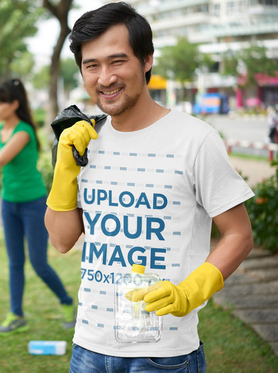 Tee Mockup Featuring a Happy Man Cleaning a Park 43112-r-el2