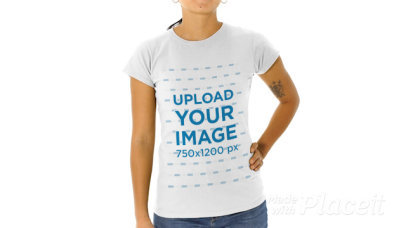 Video of a Happy Woman Pointing at Her T-Shirt in a Studio