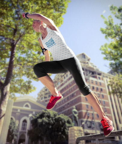 Activewear Mockup of a Woman With a Sublimated Tank Top Jumping 