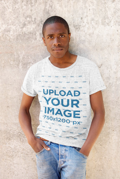 Mockup of a Serious Man Wearing a Heather T-Shirt