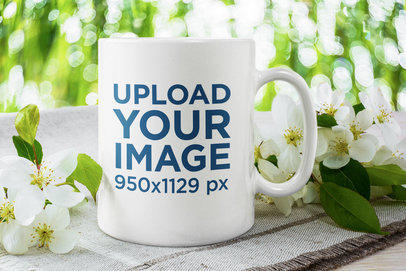 Mockup of an 11 oz Coffee Mug with Pretty Flowers