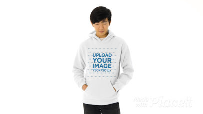 Pullover Hoodie Video Featuring a Smiling Young Man at a Studio