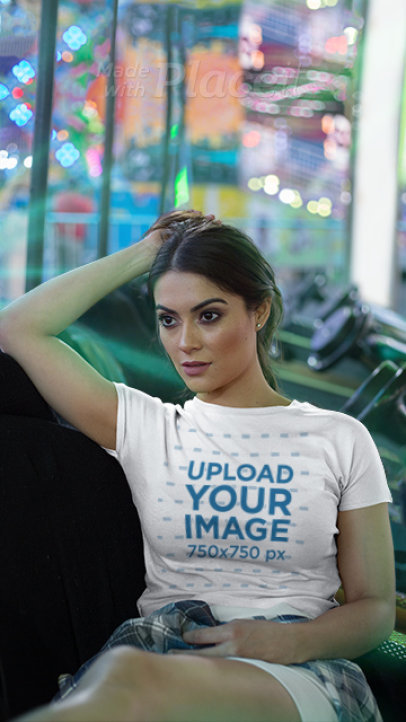 Parallax Video of a Serious Woman Wearing a T-Shirt at a Fair 2524