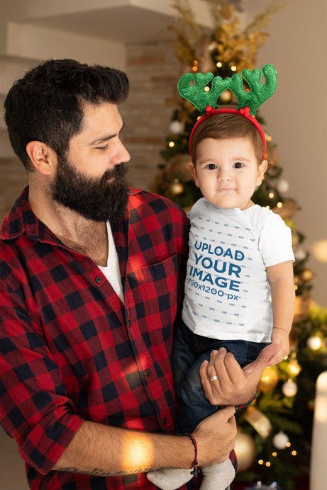 T-Shirt Mockup of a Baby Boy with His Dad