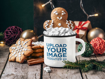 Enamel Mug Mockup Featuring Christmas Cookies and Ornaments 46054-r-el2
